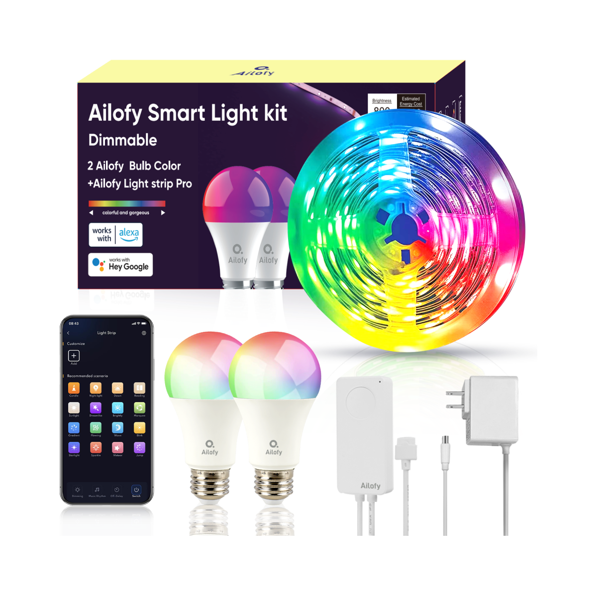Ailofy Color Changing LED Smart Music Light Kit with App Control , Music Sync Lights.